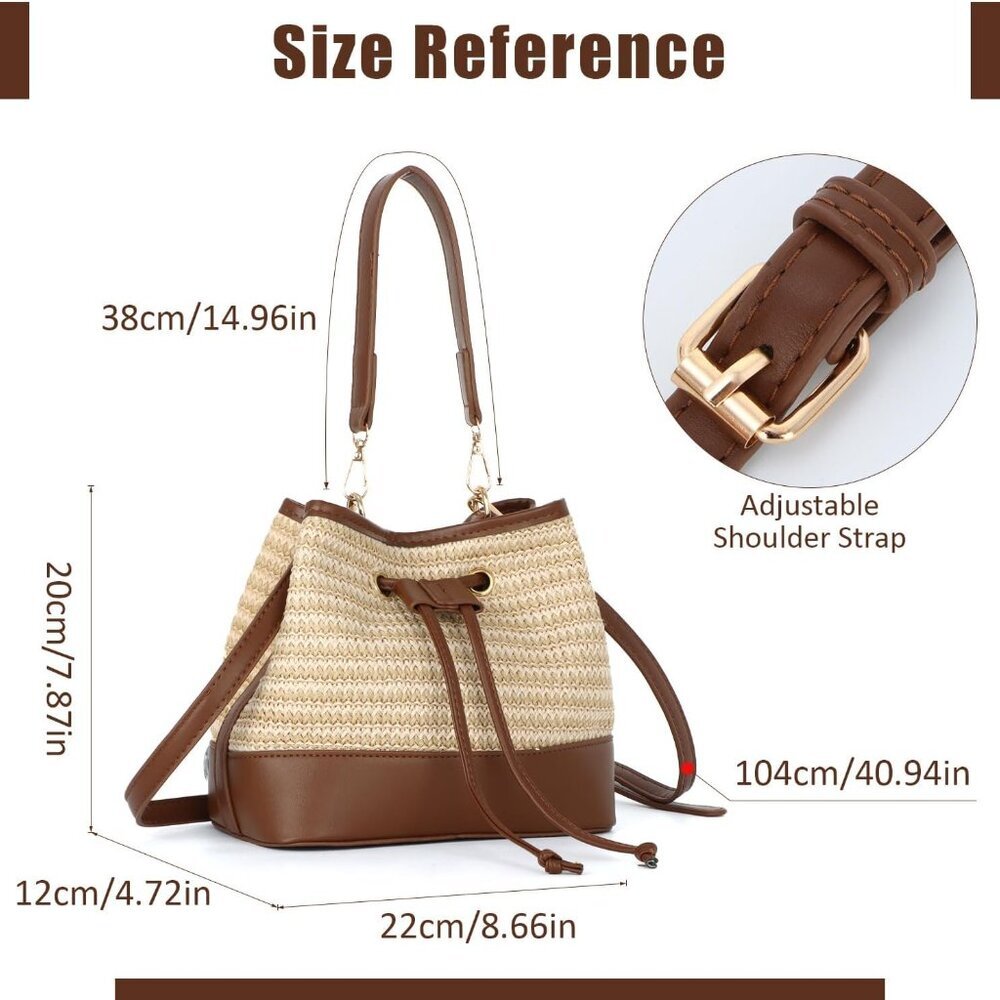 Stylish Drawstring Straw Handbag With Detachable … - image 4
